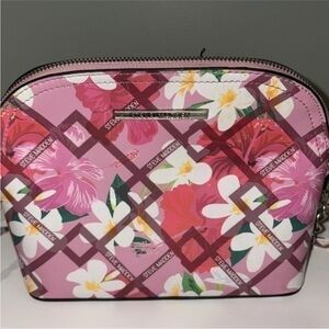 Steve Madden Pink and White Floral Cosmetic Bag